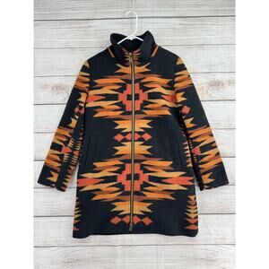 Pendleton Walker Southwest Print Full Zip Wool Coat Womens XS Black Brown Orange